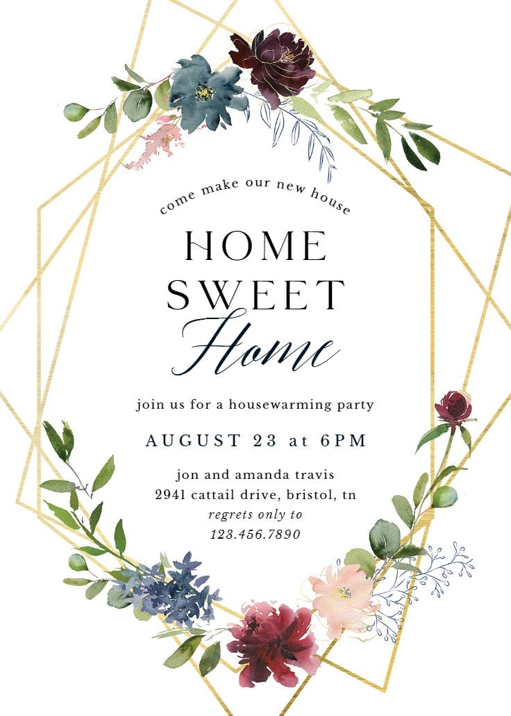 Geometric & flowers - housewarming invitation